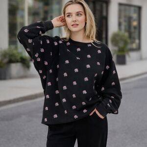 Brunette the Label Floral Sweatshirt Black Pink Roses Oversized Pullover